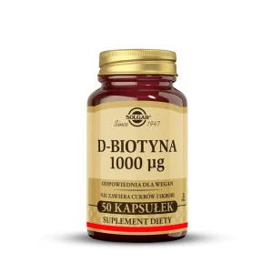 SOLGAR D-Biotyna 1000 ug, Dla wsparcia skóry i włosów 50 kapsułek