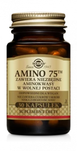 SOLGAR AMINO 75 8 aminokwasów egzogennych (EAA) Dla uzupełnienia w białka diety roślinnej, wsparcia regeneracji tkanek 30 kapsułek