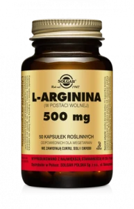 SOLGAR L-ARGININA 500 mg Wspiera prawidłowy przepływ krwi i układ krążenia oraz prawidłowe funkcjonowanie mięśni 50 kapsułek