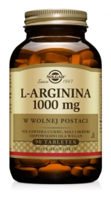 SOLGAR L-ARGININA 1000 mg Wspiera przepływ krwi i krążenie oraz prawidłowe funkcjonowanie mięśni 90 tabletek