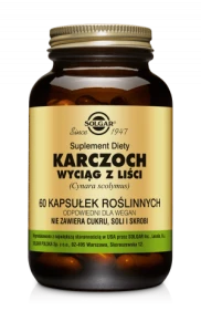 SOLGAR KARCZOCH Wyciąg z liści Dla wsparcia wątroby, prawidłowego trawienia i pracy pęcherzyka żółciowego 60 kapsułek