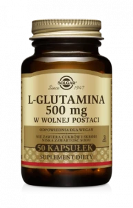 SOLGAR L-GLUTAMINA 500 mg Na wsparcie jelit, funkcjonowania mózgu i  budowę mięśni 50 kapsułek
