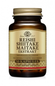 SOLGAR EKSTRAKTY REISHI 100 mg SHIITAKE 100 mg MAITAKE 100 mg Dla prawidłowego poziomu cholesterolu 50 kapsułek