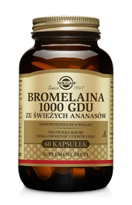 SOLGAR BROMELAINA 1000 GDU Na wsparcie procesu trawienia białek, pomaga na uczucie ciężkości po jedzeniu 60 kapsułek