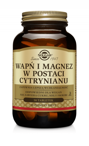 SOLGAR Wapń i Magnez W Postaci Cytrynianu - 50 Tabletek