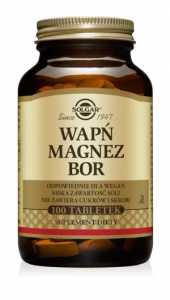 SOLGAR WAPŃ 1000 mg MAGNEZ 400 mg BOR 3 mg Zmniejsza ryzyko udaru, wzmacnia układ nerwowy i odpornościowy 100 tabletek