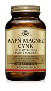 SOLGAR WAPŃ 1000 mg MAGNEZ 400 mg CYNK 15 ml Dla Zdrowej skóry, włosów i paznokci 100 tabletek