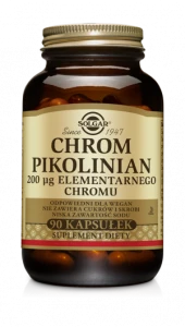 SOLGAR CHROM PIKOLINIAN 200 μg Pomaga utrzymać prawidłowy poziom cukru we krwi, ogranicza apetyt na słodycze, wspiera ametabolizm, pomaga w odchudzaniu 90 kapsułek