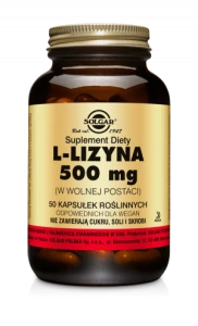 SOLGAR L-LIZYNA 500 mg Wchodzi w skład białek, które budują i zapewniają prawidłowe funkcjonowanie organizmu 50 kapsułek
