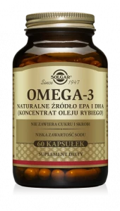 SOLGAR OMEGA 3 Naturalne źródło EPA i DHA Wspiera prawidłową pracę serca i układu krążenia, mózgu i układu nerwowego, zdrowy wzrok 60 kapsułek