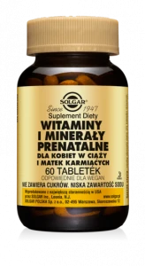 SOLGAR WITAMINY I MINERAŁY PRENATALNE Preparat multiwitaminowo-mineralny dla kobiet w ciąży i matek karmiących (żelazo i kwas foliowy) 60 tabletek