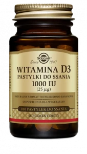 SOLGAR WITAMINA D3 1000 IU (cholekalcyferol) – 25 µg do ssania na zdrowe kości, zęby, mięśnie i układ odpornościowy 100 pastylek