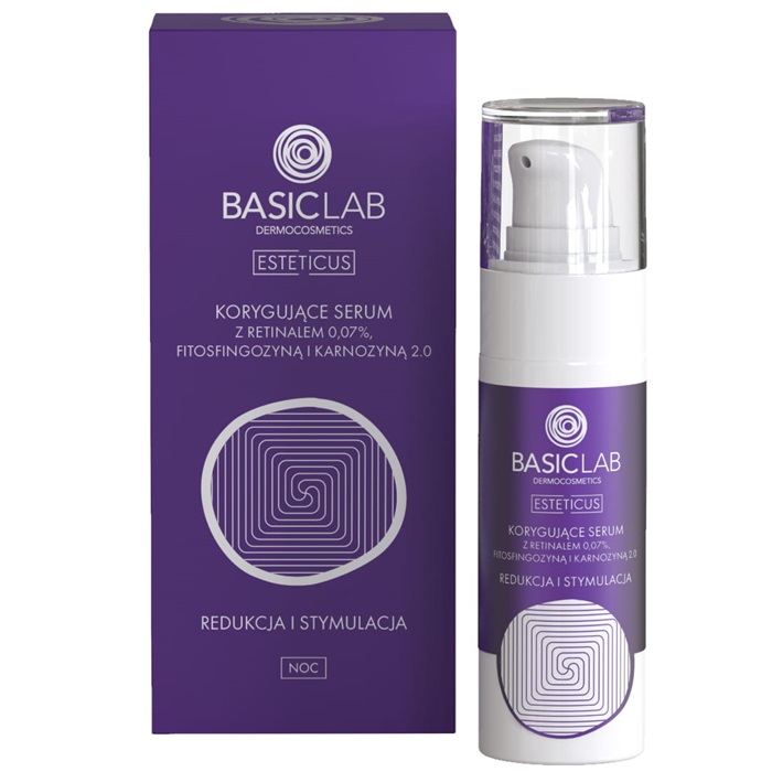 BasicLab ESTETICUS Korygujące Serum Z Retinolem 0,07%, Fitosfingozyną I KARNOZYNĄ 2.0