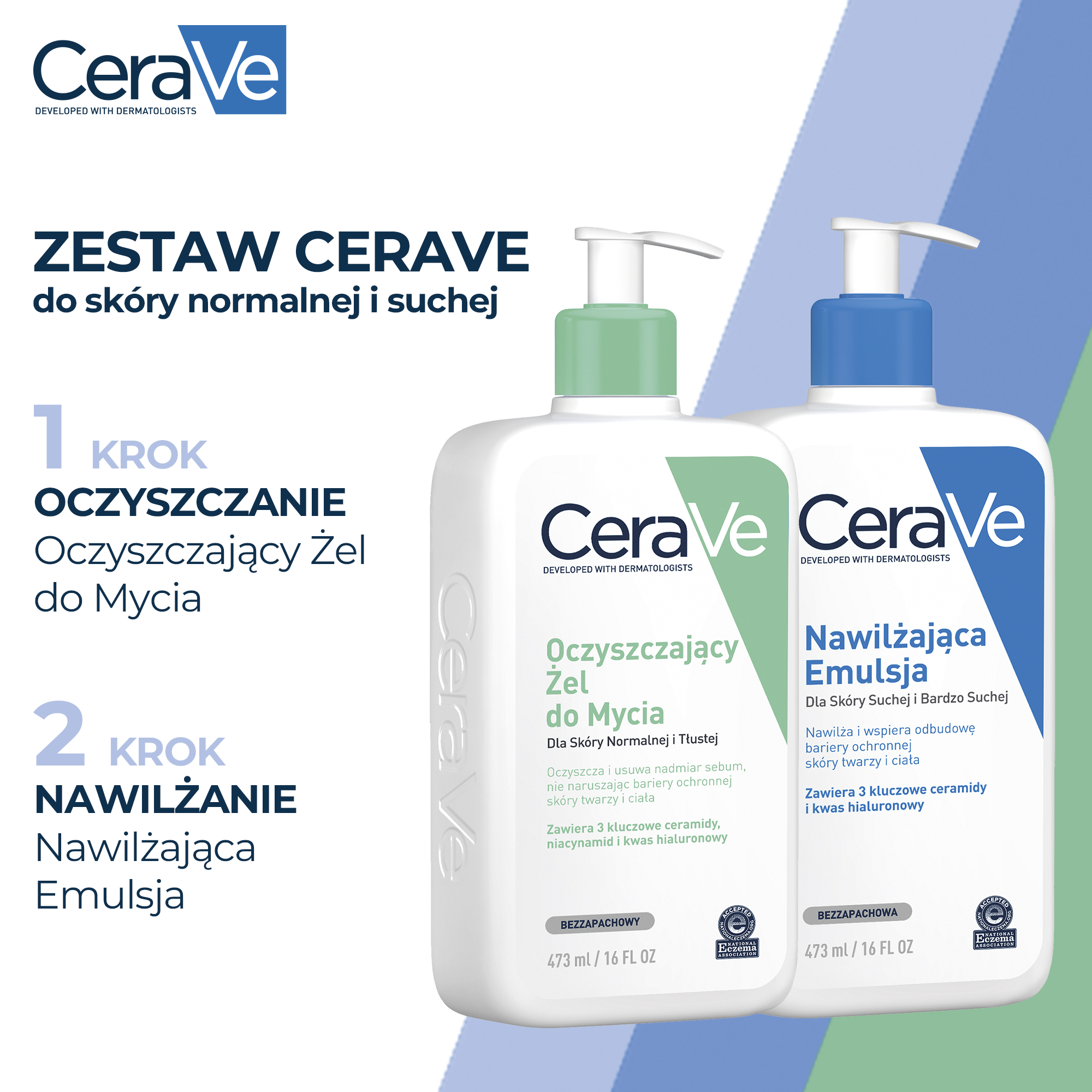 CERAVE Zestaw Dla Skóry Normalnej i Suchej: Oczyszczający Żel do Mycia